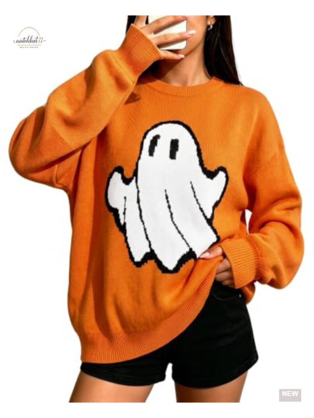 Halloween Ghost Pumpkin Graphic Sweatshirt Fall Knit Pullover